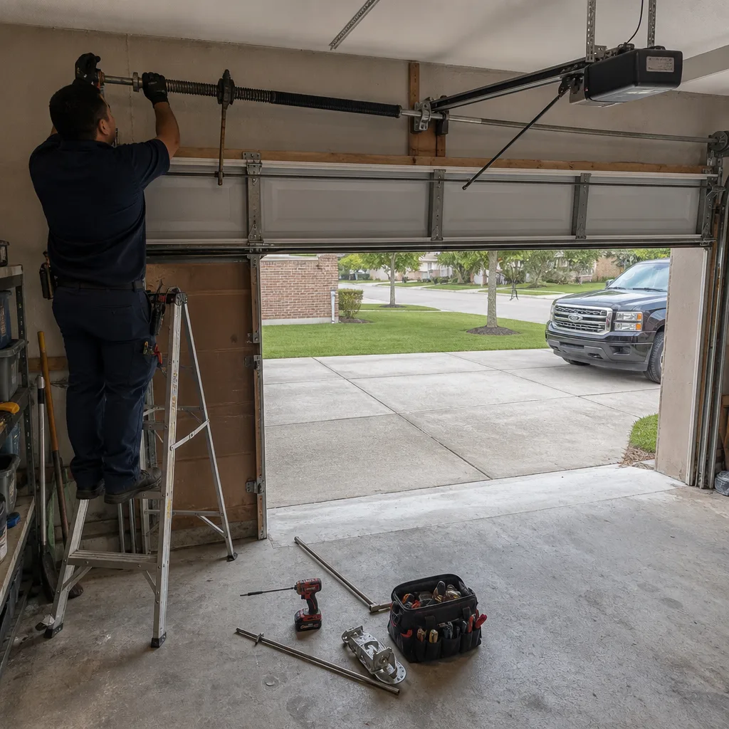 Professional technician performing emergency garage door spring repair nationwide